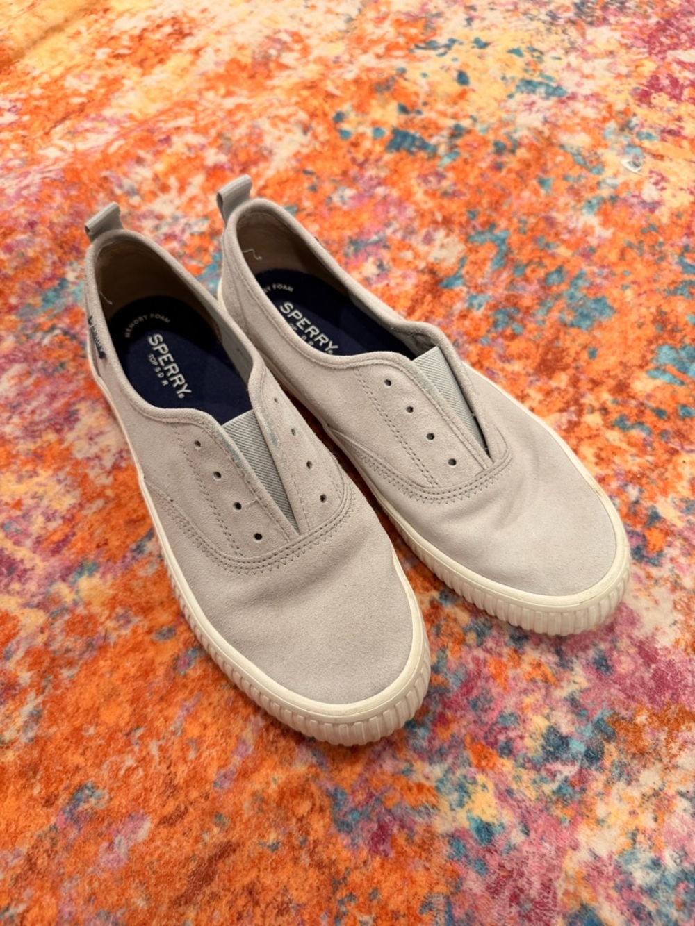 Sperry Slip On Sneakers Women’s 9 Gray Suede Memory Foam Casual Shoes